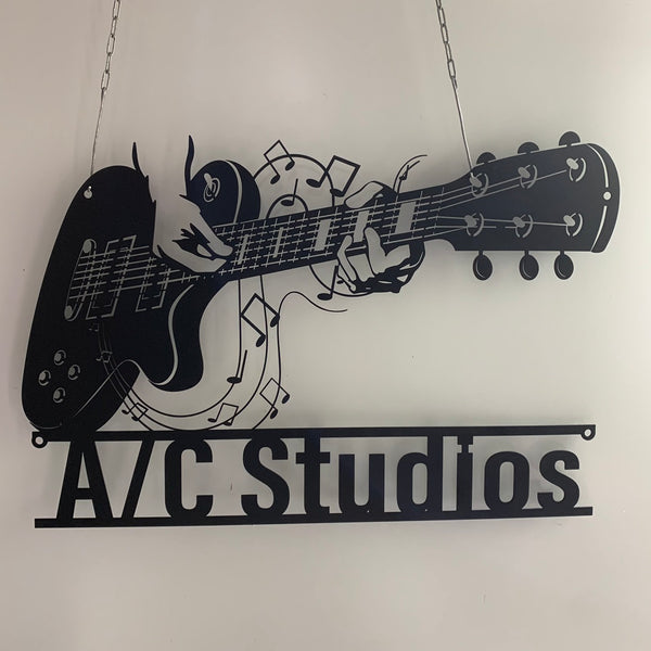 Custom Guitar Musical Instrument Metal Wall Art, Personalized Guitar Metal Name Sign, Guitar Lover Metal Room Decor, Music Studio Metal Wall Hanging