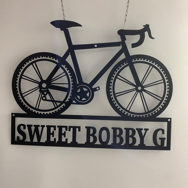 Personalized Bicycle Metal Wall Art, Custom Cyclist Name Metal Sign, Metal Bike Garage Sign, Bicycle Kids Room Metal Wall Decor