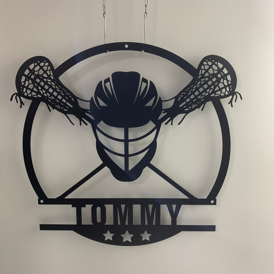 Custom Lacrosse Metal Sign, Lacrosse Sticks Helmet Metal Wall Art, Personalized Lacrosse Player Metal Name Sign, Lacrosse Sport Metal Wall Sign