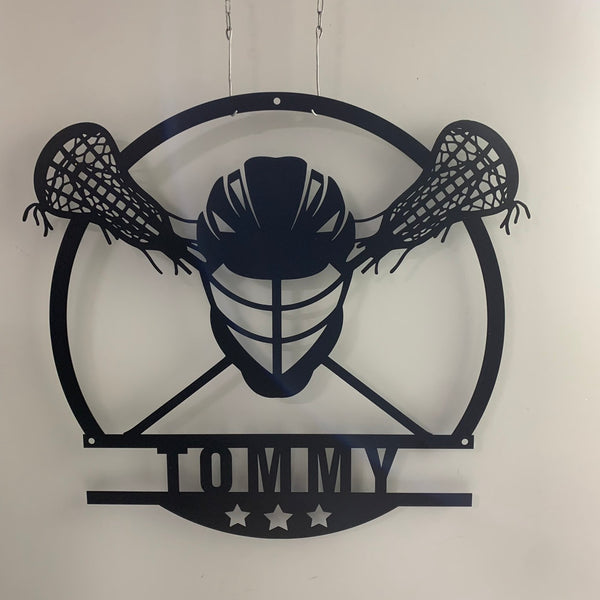 Custom Lacrosse Metal Sign, Lacrosse Sticks Helmet Metal Wall Art, Personalized Lacrosse Player Metal Name Sign, Lacrosse Sport Metal Wall Sign