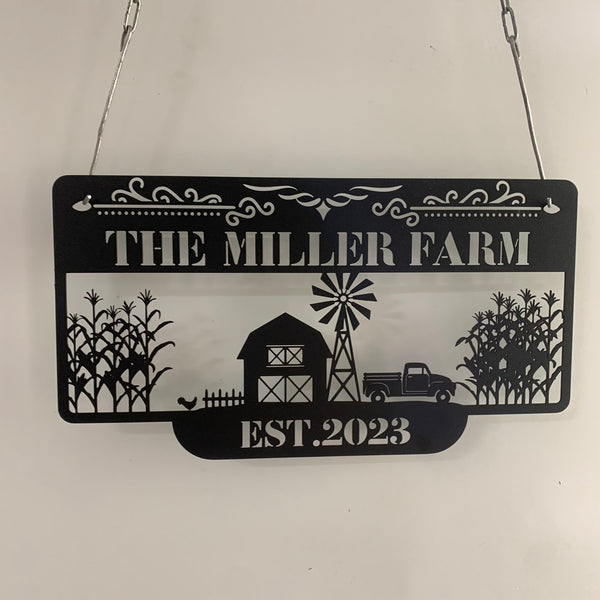 Custom Farm Metal Sign With Corn Field Tractor, Farm Windmill Entrance Sign, Personalized Farmhouse Metal Name Sign, Custom Barn Ranch Metal Sign