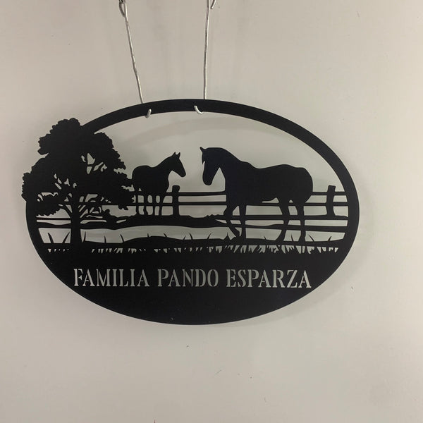 Custom Horse Farmhouse Metal Name Sign, Horse Farm Sign, Personalized Horse Ranch Metal Sign, Horse Barn Ranch Metal Outdoor Hanging Sign