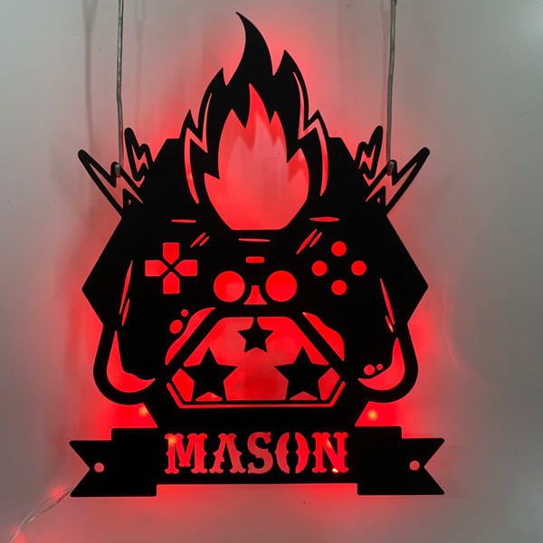 Personalized Game Controller Metal Wall Art With Led Lights, Custom Gamer Name Metal Sign, Game Zone Kids Nursery Metal Wall Decor