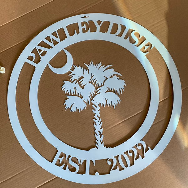 Custom Palmetto Tree And Moon Metal Sign, Personalized Palm Tree Name Sign, South Carolina State Sign, South Carolina Palmetto Tree Metal Wall Art
