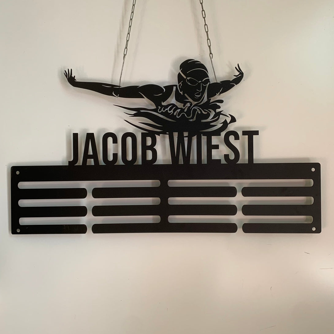 Custom Swimming Medal Hanger With Name, Swimming Medal Holder Display Rack For Awards And Ribbons, Personalized Swimming Sports Medal Hanger