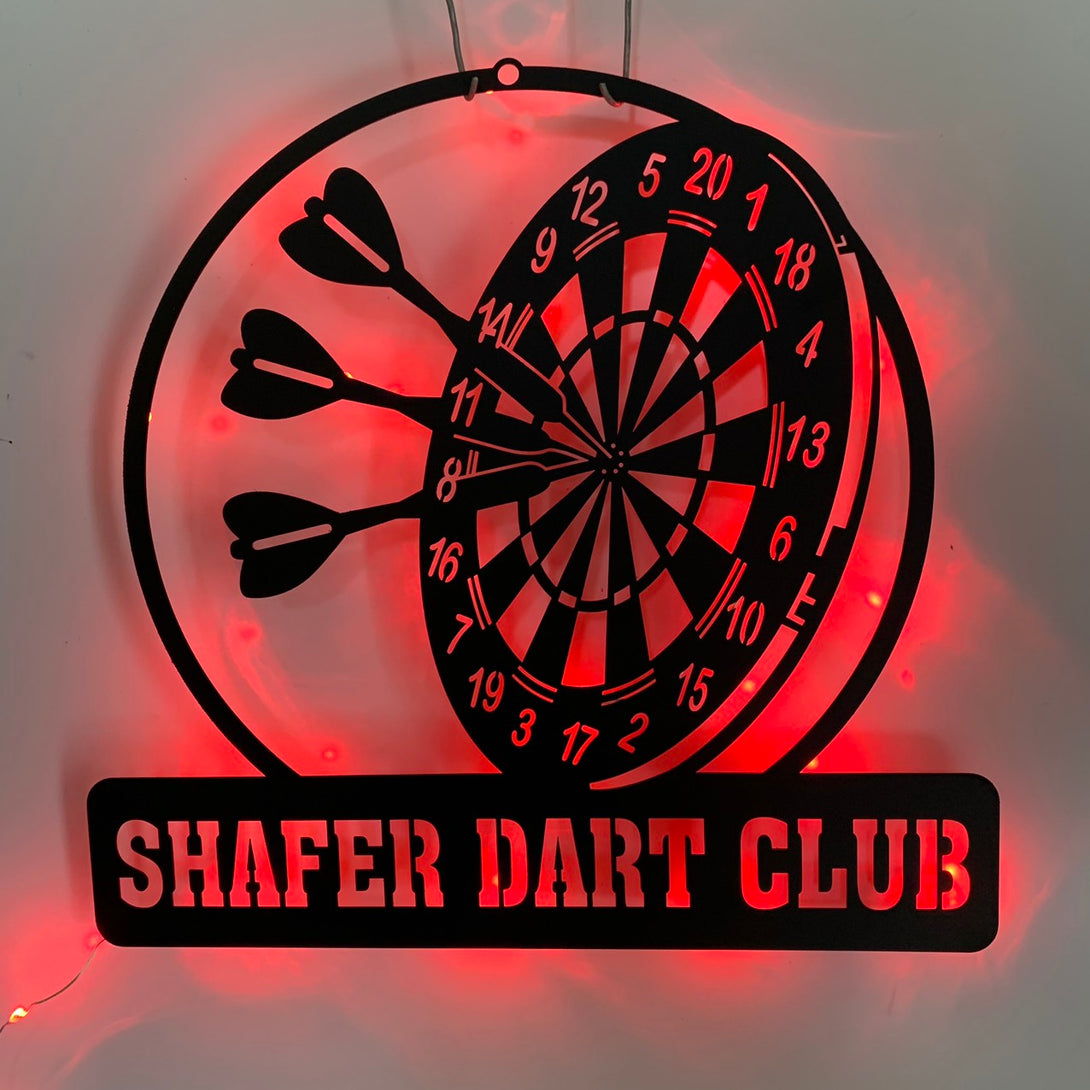 Personalized Dartboard Metal Wall Art Led Light, Custom Darts Player Metal Name Sign, Darts Game Zone Metal Wall Sign, Darts Sport Metal Wall Decor