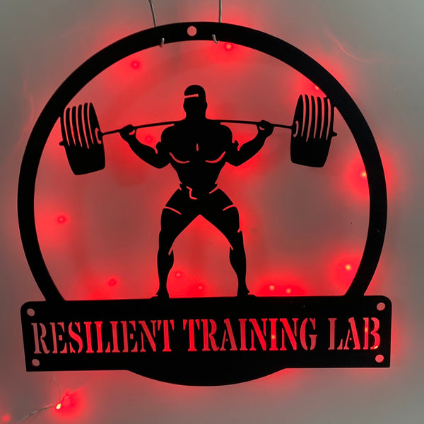 Custom Weightlifting Gym Metal Wall Art With Led Lights, Gym Sport Room Metal Wall Sign, Personalized Dumbbell Fitness Metal Name Sign