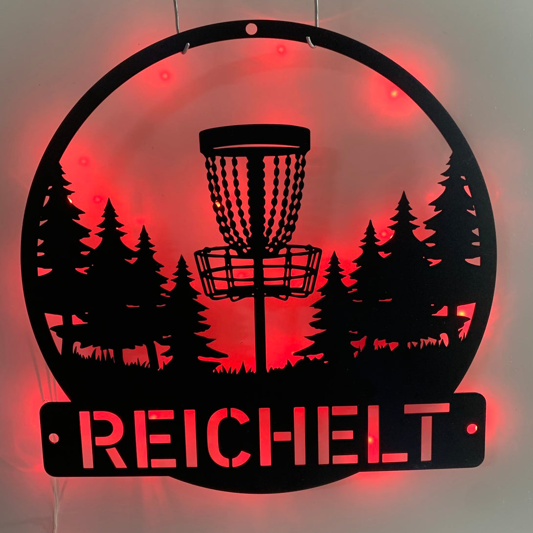 Custom Disc Golf Player Metal Wall Art Led Lights, Personalized Disc Golfer Metal Name Sign, Disc Golf Man Cave Metal Wall Led Sign Decor