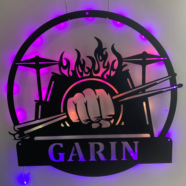 Custom Drumsticks Metal Wall Art Led Lights, Drummer Metal Name Signs, Musical Instrument Metal Wall Decor, Drums Set Metal Wall Decor