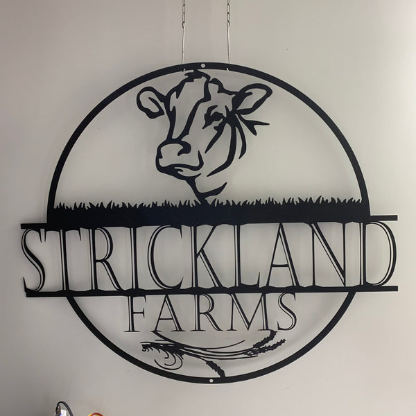 Custom Cow Farm Monogram Metal Wall Art, Personalized Farmhouse Metal Name Sign, Cattle Cow Metal Farm Sign, Family Farm Metal Wall Decor