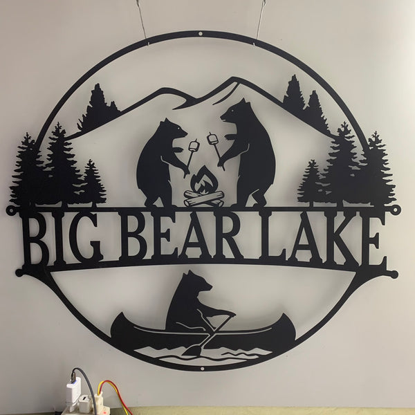 Personalized Family Bears Camping Metal Sign, Bears In Woods Metal Cabin Sign, Custom Bear Lake House Metal Sign, Forest Bear Metal Sign