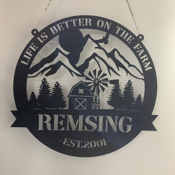 Personalized Mountain Farmhouse Metal Entrance Sign, Custom Metal Farm Name Sign, Custom Metal Farmhouse Sign, Mountain Cabin Farmville Metal Sign