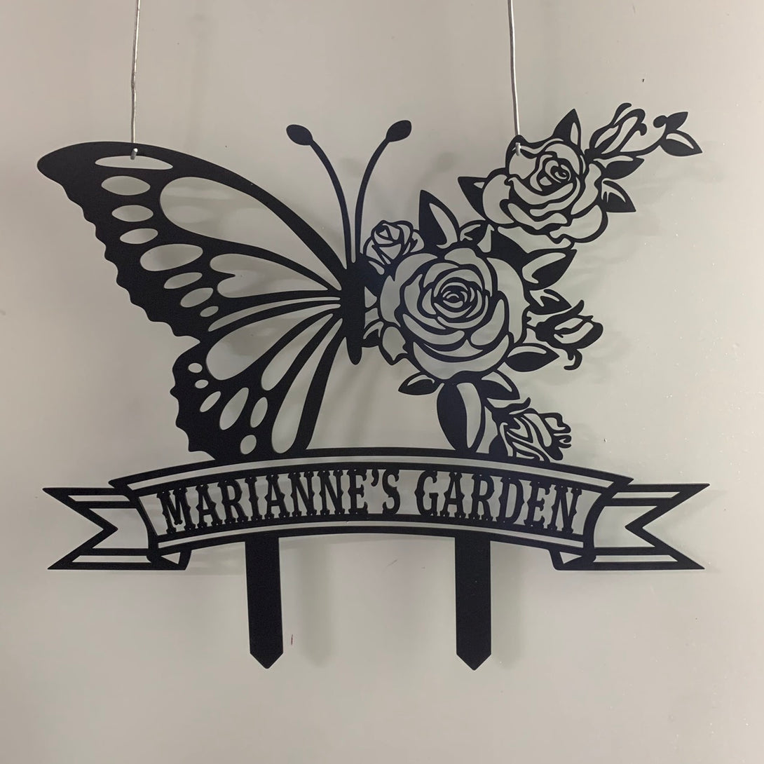 Personalized Butterfly Metal Garden Stake, Butterfly Metal Yard Sign, Custom Farmhouse Garden Metal Stake, Butterfly Metal Garden Sign