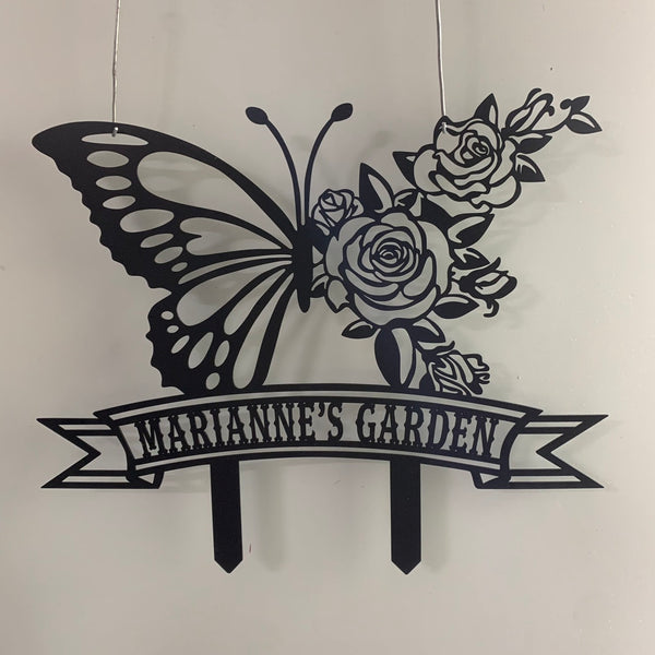 Personalized Butterfly Metal Garden Stake, Butterfly Metal Yard Sign, Custom Farmhouse Garden Metal Stake, Butterfly Metal Garden Sign