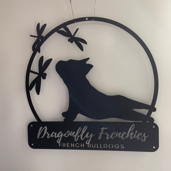 Custom French Bulldog Metal Wall Art, Personalized French Bulldog Yoga Pose Metal Name Sign, Frenchie Dog Silhouette Metal Decor