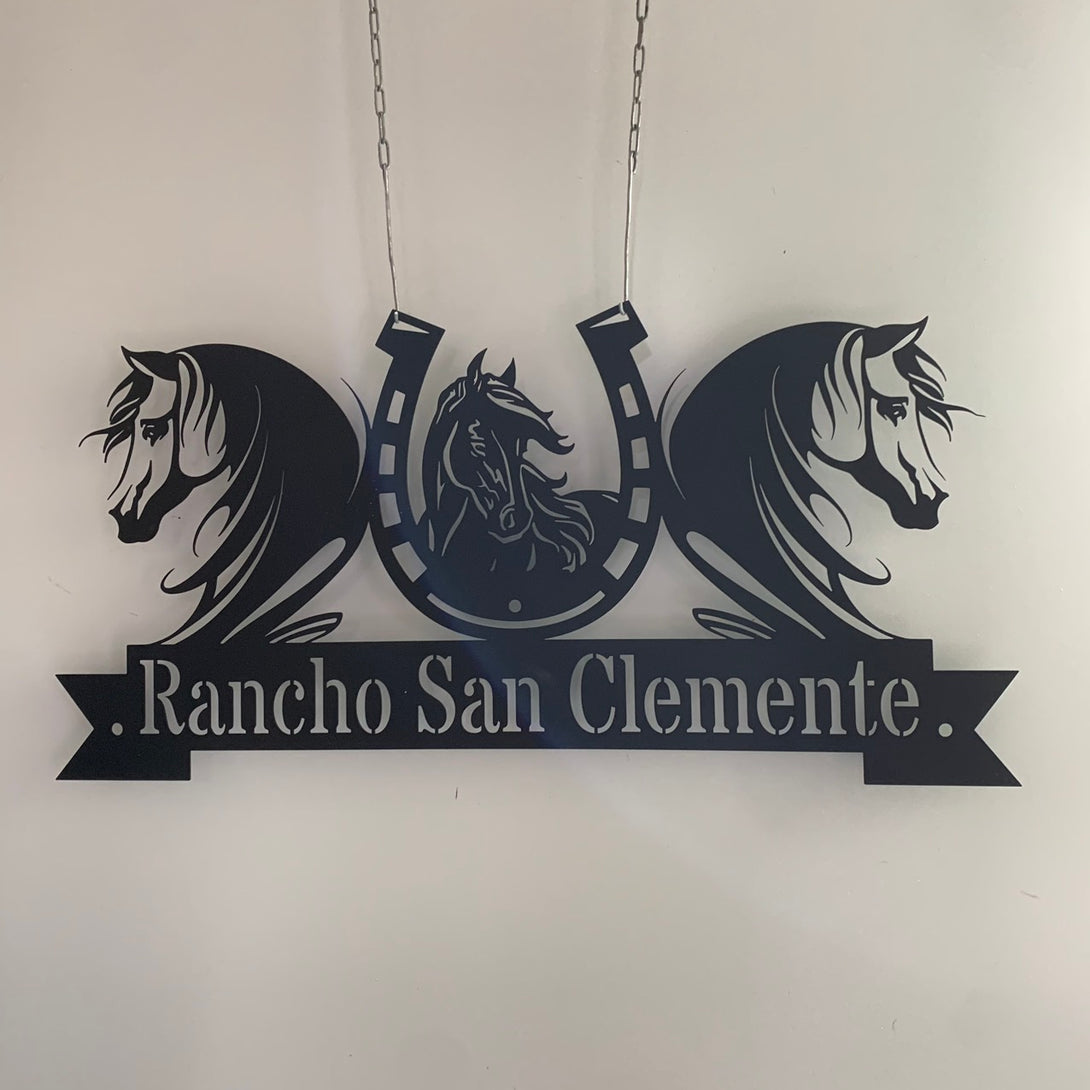 Custom Horseshoe Metal Wall Art, Personalized Horse Ranch Metal Name Sign, Horse Farm Ranch Front Door Metal Wall Sign Decor