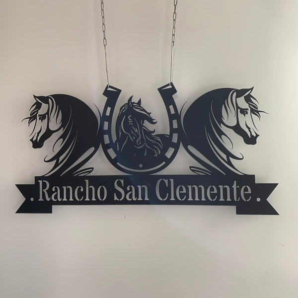 Custom Horseshoe Metal Wall Art, Personalized Horse Ranch Metal Name Sign, Horse Farm Ranch Front Door Metal Wall Sign Decor