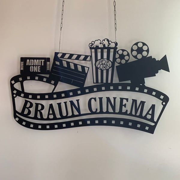 Custom Home Cinema Metal Wall Art, Personalized Name Movie Theatre Metal Sign, Movie Theater Room Metal Wall Art Decor