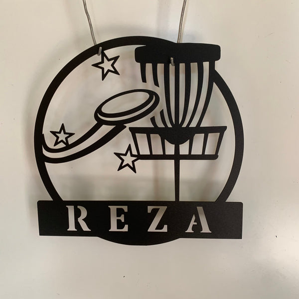 Custom Disc Golf Basket Metal Wall Art, Personalized Disc Golfer Metal Name Sign, Disc Golf Sport Man Cave Metal Wall Sign Decor