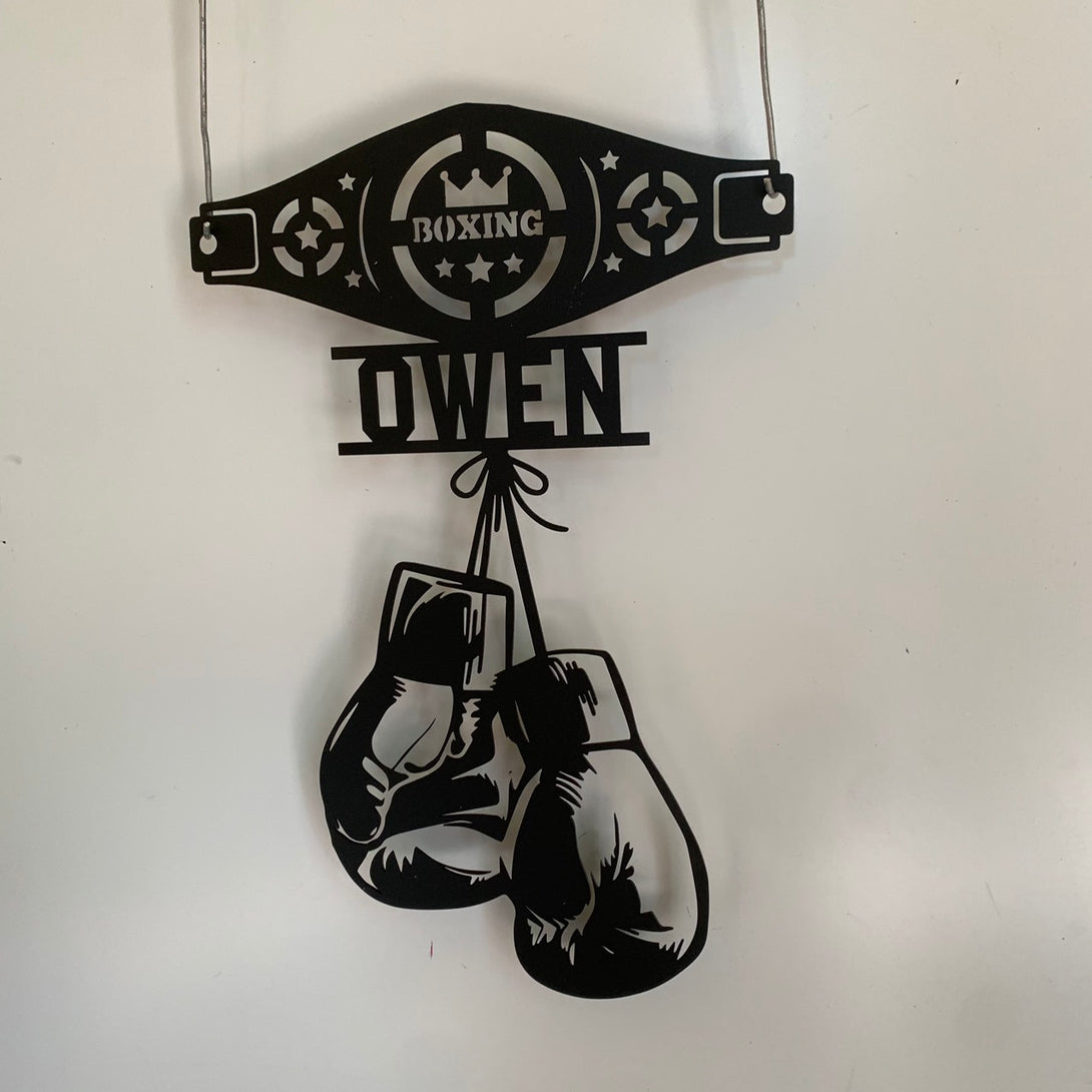 Custom Boxing Gloves Metal Wall Art, Personalized King Boxer Belt Metal Name Sign, Fitness Gym Room Man Cave Metal Wall Sign Decor