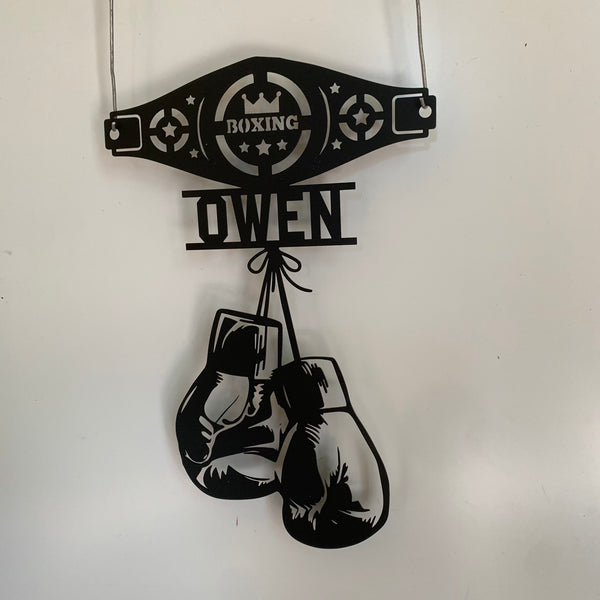 Custom Boxing Gloves Metal Wall Art, Personalized King Boxer Belt Metal Name Sign, Fitness Gym Room Man Cave Metal Wall Sign Decor