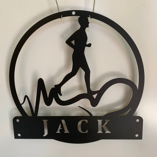 Custom Heartbeat Love Running Metal Wall Art, Custom Running Sport Metal Name Sign, Running Player Name Wall Sign,triathlon Metal Sign