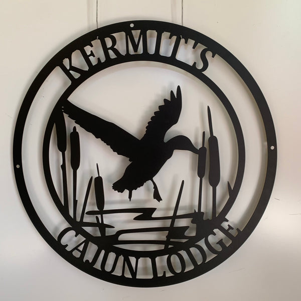 Personalized Duck Cattails Metal Wall Art, Custom Duck Hunting Metal Name Sign, Hunter Inspired Metal Sign, Lodge Cabin Metal Wall Hanging