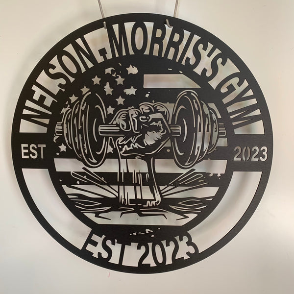 Custom Us Dumbell Gym Monogram Metal Wall Art, Us Gym Sport Room Metal Wall Sign, Personalized Dumbbell Fitness Metal Name Sign