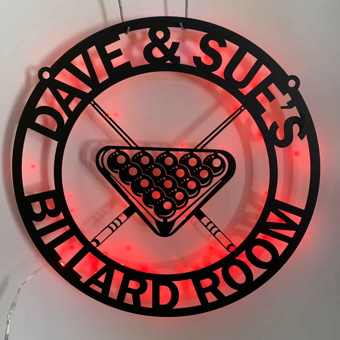 Personalized Billiards Room Metal Sign Led Light, Custom Billiards Monogram Metal Wall Art, Pool Game Zone Metal Wall Sign Decor
