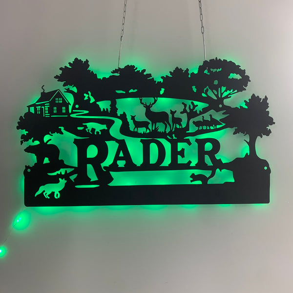 Custom Metal Wildlife Sign With Led Light, Farmhouse Metal Entrance Sign, Custom Wild Animal Metal Farm Sign, Ranch House Family Name Metal Sign