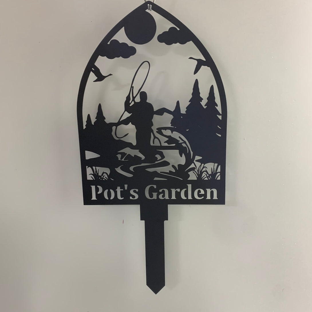 Personalized Fishing Lakehouse Garden Metal Stake, Fisher Loss Metal Grave Marker, Hunter Cemetery Stake, Fisherman Sympathy Metal Sign