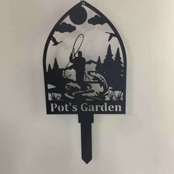 Personalized Fishing Lakehouse Garden Metal Stake, Fisher Loss Metal Grave Marker, Hunter Cemetery Stake, Fisherman Sympathy Metal Sign