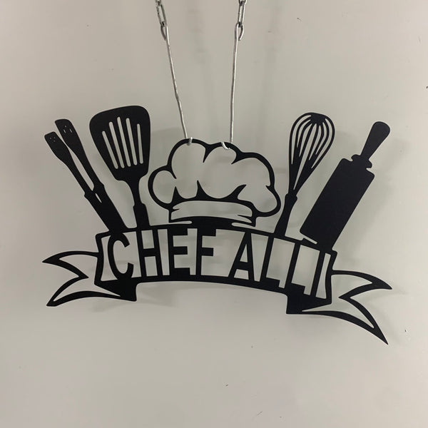 Personalized Chef Tools Metal Wall Art, Custom Master Chef Metal Name Sign, Baking Metal Kitchen Wall Decor, Chef Metal Sign