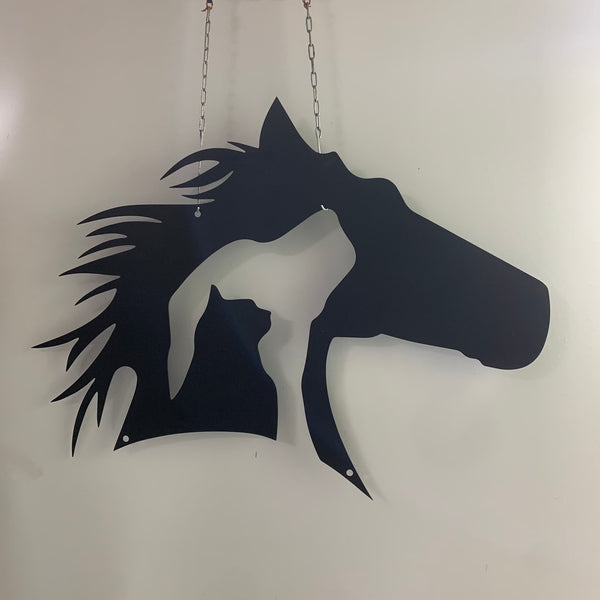 Farmhouse Horse Dog And Cat Metal Wall Art Sign, Animal Scene Metal Wall Art, Farm Animals Metal Sign Wall Hanging Decor