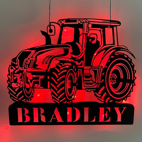 Custom Farm Tractor Metal Wall Art Led Lights, Personalized Tractor Farmer Metal Name Sign, Truck Farmhouse Metal Wall Led Sign