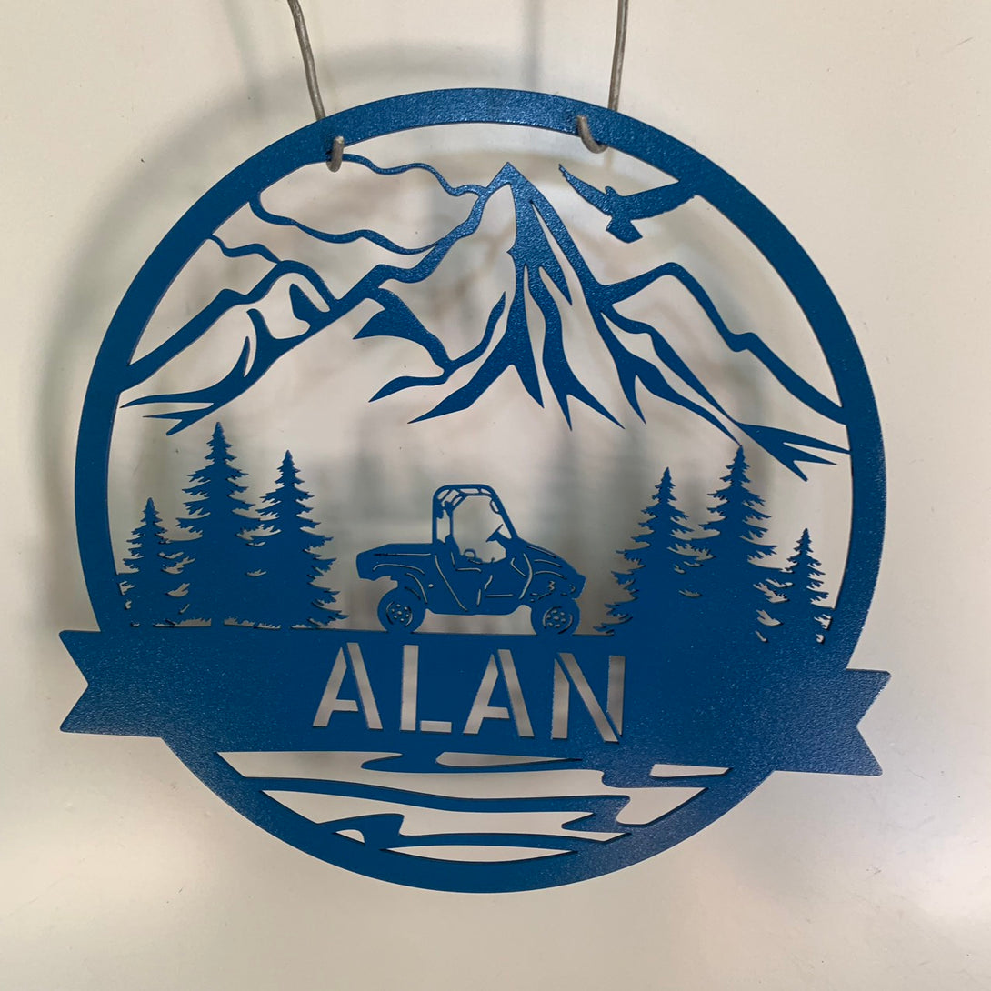 Personalized Mountain Utv Side By Side Metal Name Sign, Metal Rzr Wall Art Sign, Custom Rzr Name Sign, Utv Trail Marker Metal Name Sign