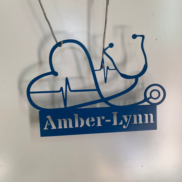 Custom Heart Line Stethoscope Metal Wall Art, Law Enforcement And Health Care Metal Wall Sign, Metal Heart Stethoscope Nursing Metal Name Sign