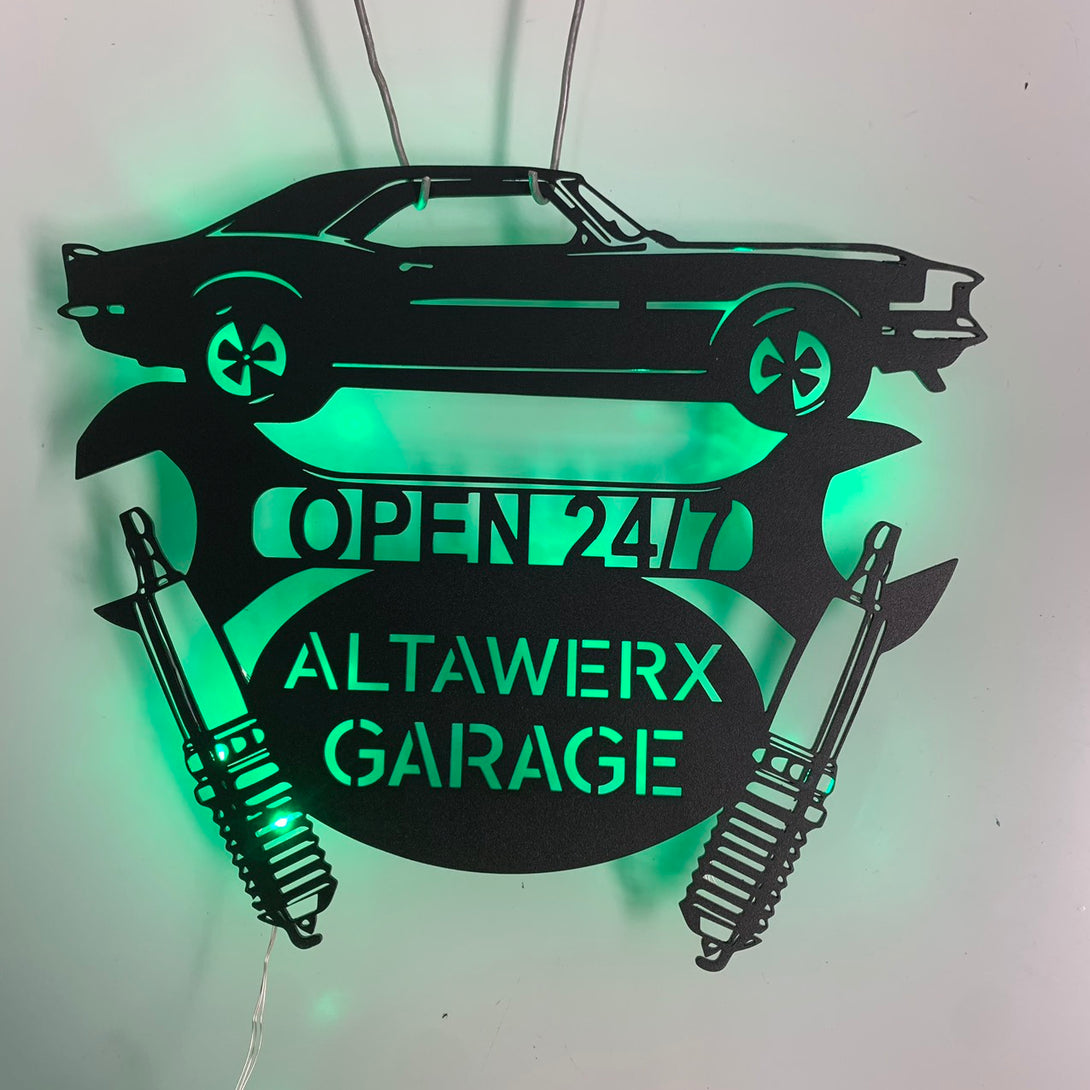 Personalized Car Garage Metal Name Sign Led Light, Mechanic Garage Metal Wall Art, Auto Repair Monogram Metal Sign, Garage Man Cave Metal Wall Decor