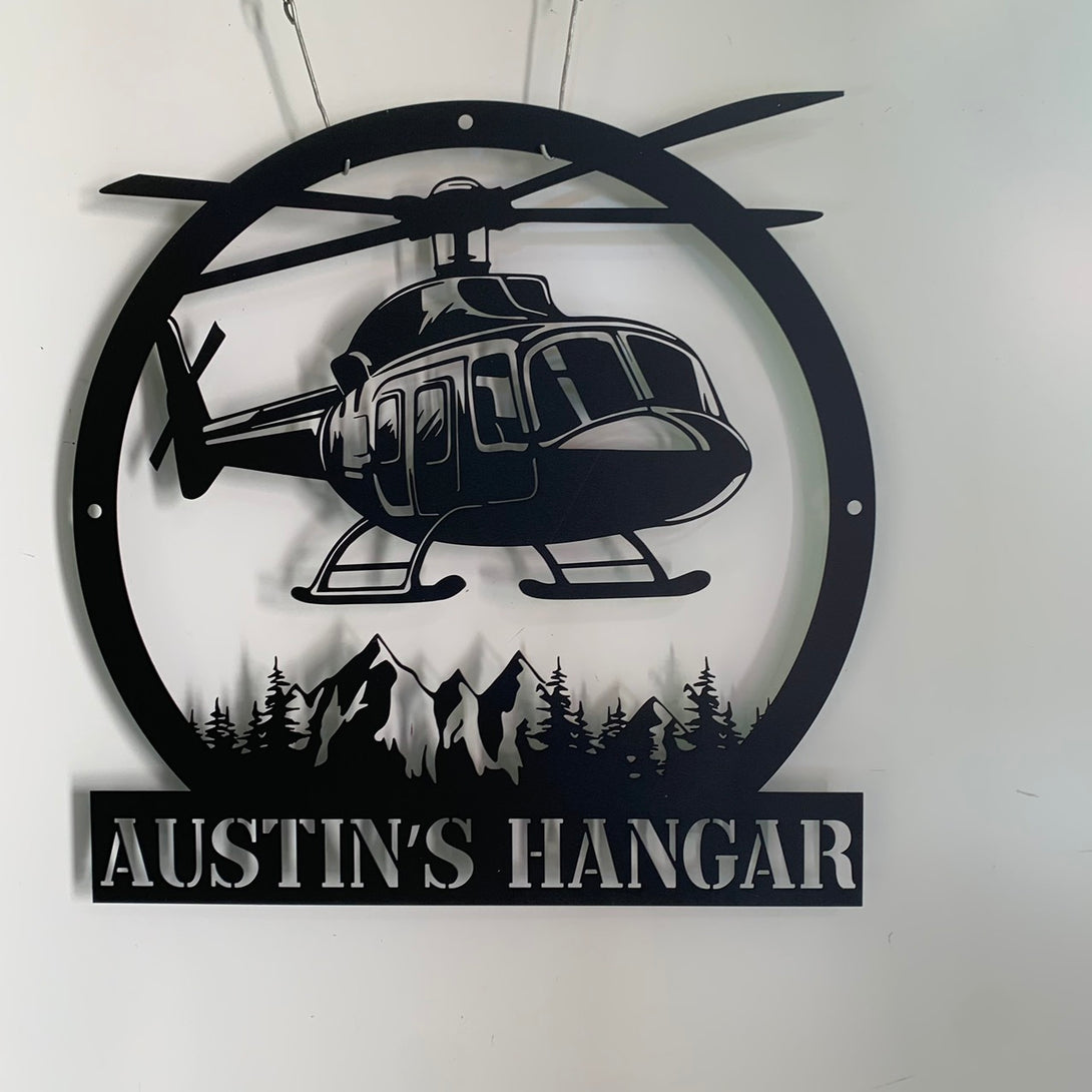 Custom Helicopter Metal Wall Art, Personalized Pilot Metal Name Sign, Helicopter Hangar Man Cave Sign, Helicopter Man Cave Metal Sign