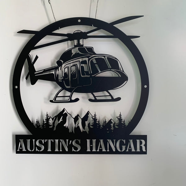 Custom Helicopter Metal Wall Art, Personalized Pilot Metal Name Sign, Helicopter Hangar Man Cave Sign, Helicopter Man Cave Metal Sign