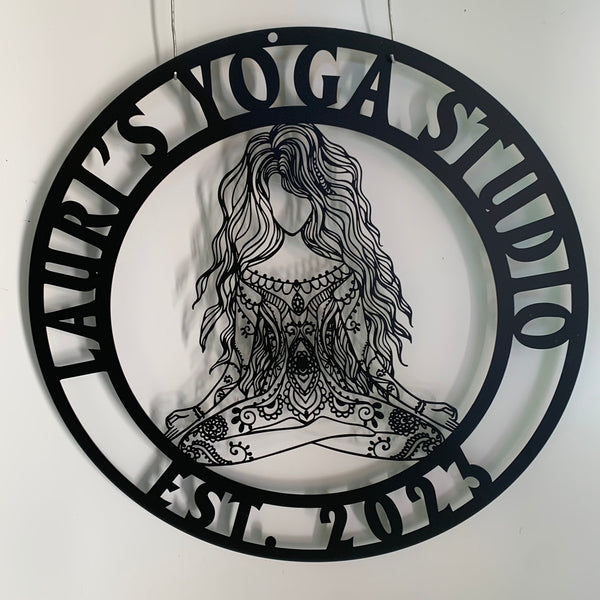 Custom Female Yoga Metal Wall Art, Personalized Zen House Yoga Studio Metal Name Sign, Meditation Room Metal Sign, Namaste Yoga Metal Art