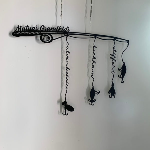 Custom Fishing Rod With Names Metal Name Sign, Fishing Pole Metal Wall Art, Grandfather Dad Fisherman Metal Wall Sign Man Cave Decor