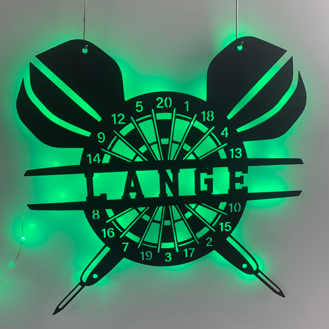 Personalized Dartboard Metal Wall Art Led Light, Custom Darts Player Metal Name Sign, Darts Sport Metal Wall Decor, Darts Game Zone Metal Wall Sign