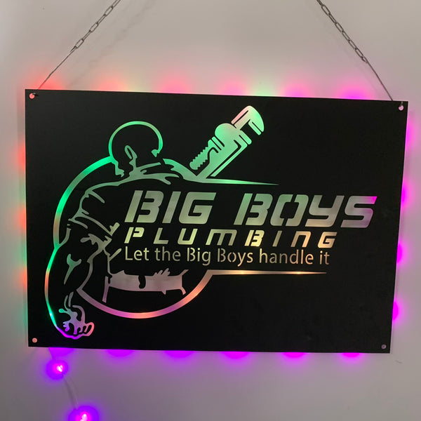Personalized Plumbing Service Metal Wall Art With Led Lights, Custom Business Logo Metal Name Sign, Plumbing Service Metal Wall Led Sign
