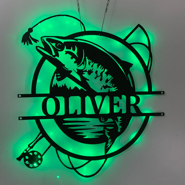 Personalized Trout Fishing Fish Metal Wall Art Led Light, Custom Trout Fishing Metal Sign, Trout Fishing Lake House Metal Cabin Lodge Wall Decor