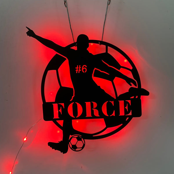 Personalized Soccer Player Metal Name Sign With Led Light, Custom Football Player Metal Wall Art, Soccer Team Football Club Metal Wall Sign