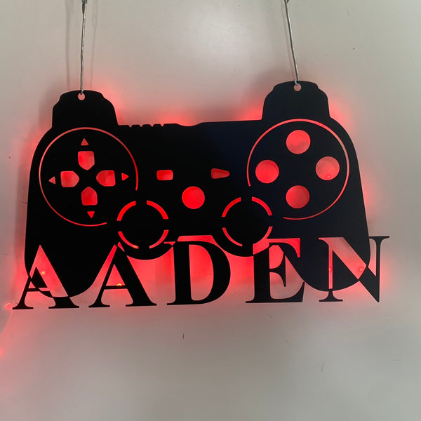 Custom Game Controller Metal Wall Art With Led Lights, Personalized Gamer Metal Name Sign, Game Zone Kids Room Nursery Metal Wall Decor