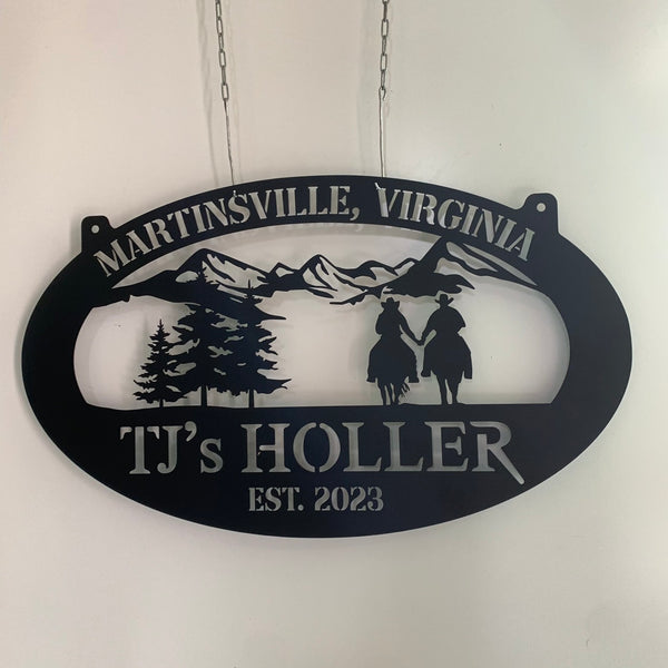Personalized Cowboy And Cowgirl Couple Metal Sign, Custom Farmhouse Family Name Metal Sign, Western Cowboy Lover Metal Wall Art, Metal Horse Farm Sign