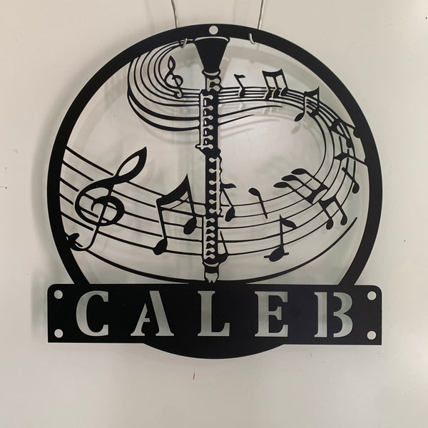 Custom Clarinet Musical Instrument Metal Wall Art, Personalized Clarinet Music Metal Name Sign, Clarinet Music Studio Metal Wall Sign