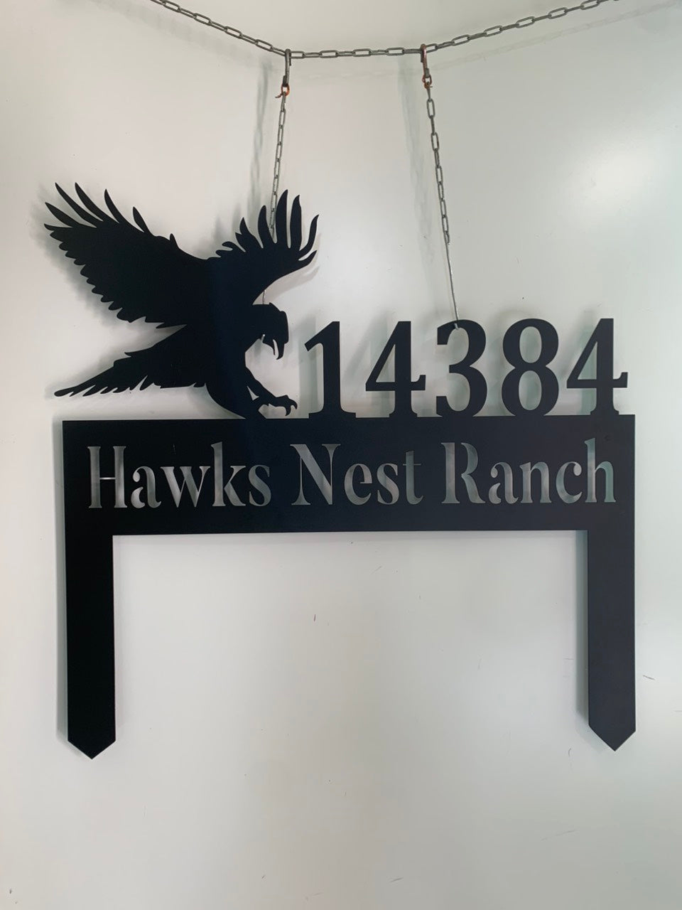 Eagle Hawk Bird Metal Yard Address Sign With Stakes, Custom House Street Number Garden Sign, Hawks Nest Ranch Metal Farmhouse Stake